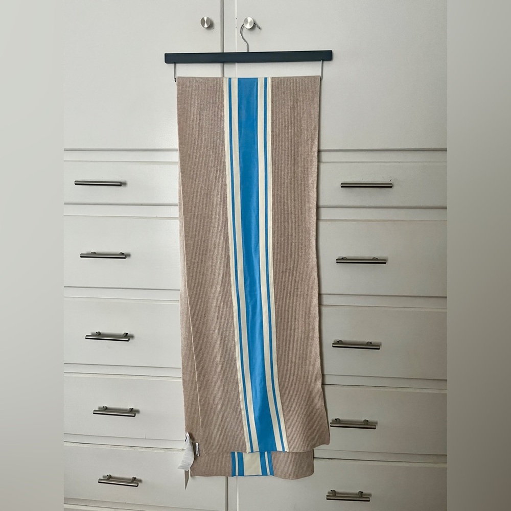 Esprit Tan Scarf with Blue and White Stripes